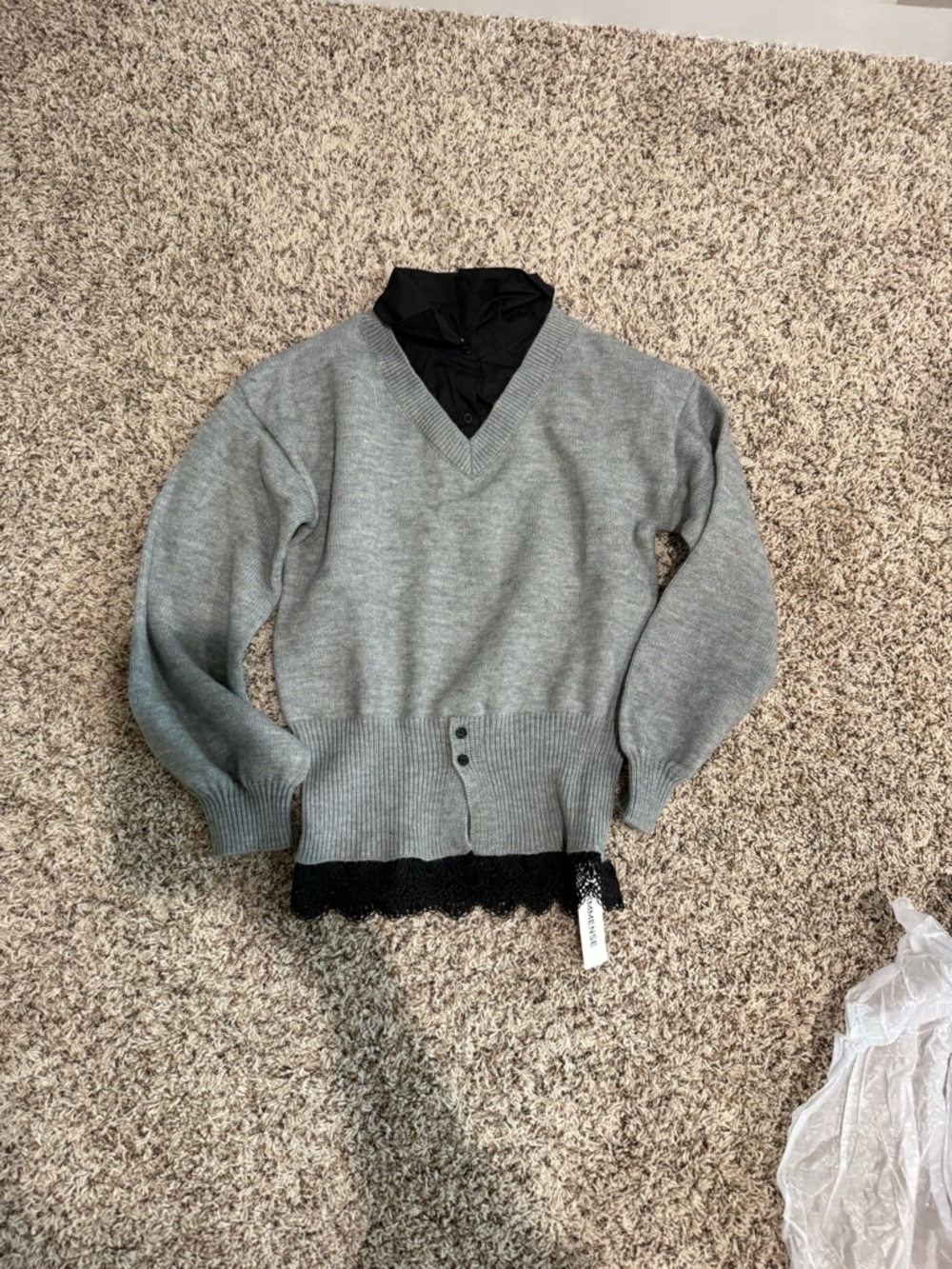 Commense Gray and Black V-Neck Sweater